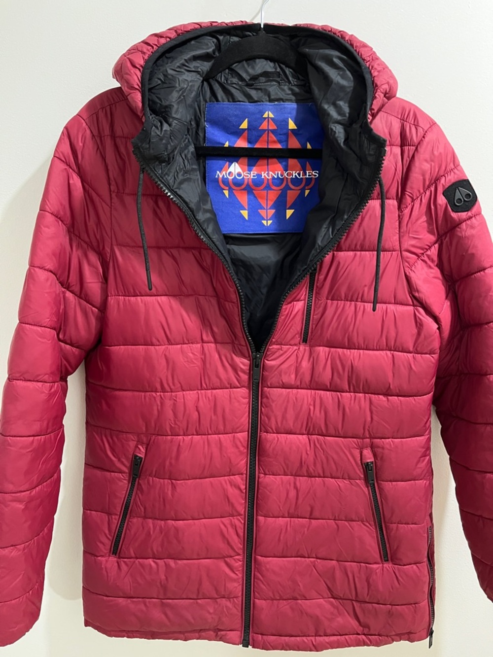 Moose Knuckles Women’s Jacket L Puffer Lightweight 3/4 Coat Length Raspberry EUC